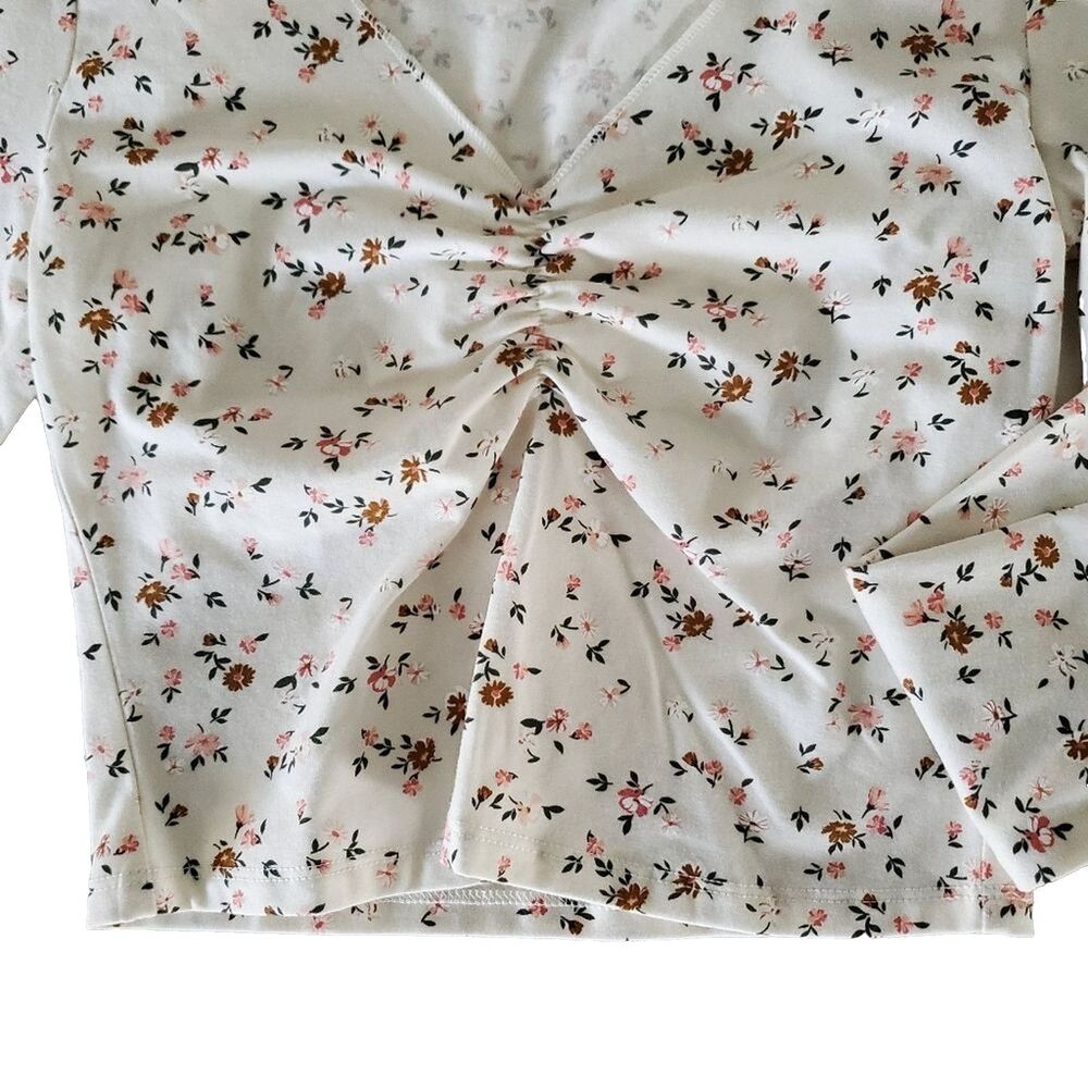 NWT Arizona Jean Company Top Women's Small Cream Pink Green Cropped Shirt Y2K - Picture 3 of 6